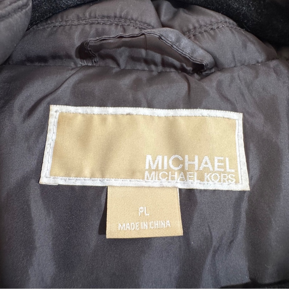 Michael Kors Down Puffer Coat Black Hooded Long Parka Size PL Warm Winter Jacket - Picture 8 of 15